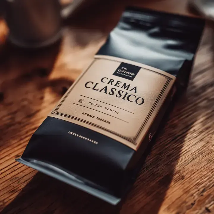 Kaffeepackung «Crema Classico» auf einem Holztisch
