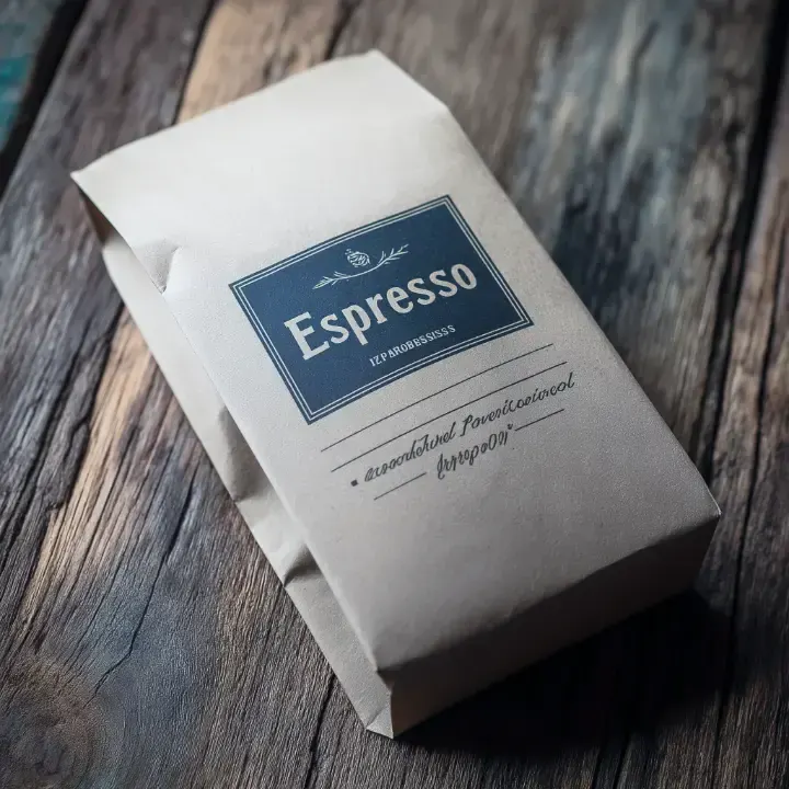Kaffeepackung «Espresso» auf einem Holztisch